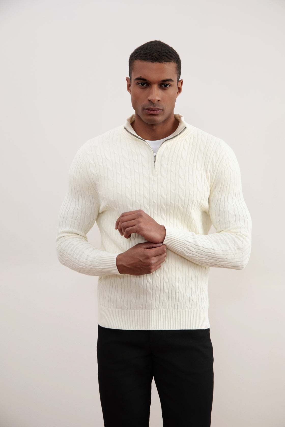 Off-White Cable Knit half-zip Sweater