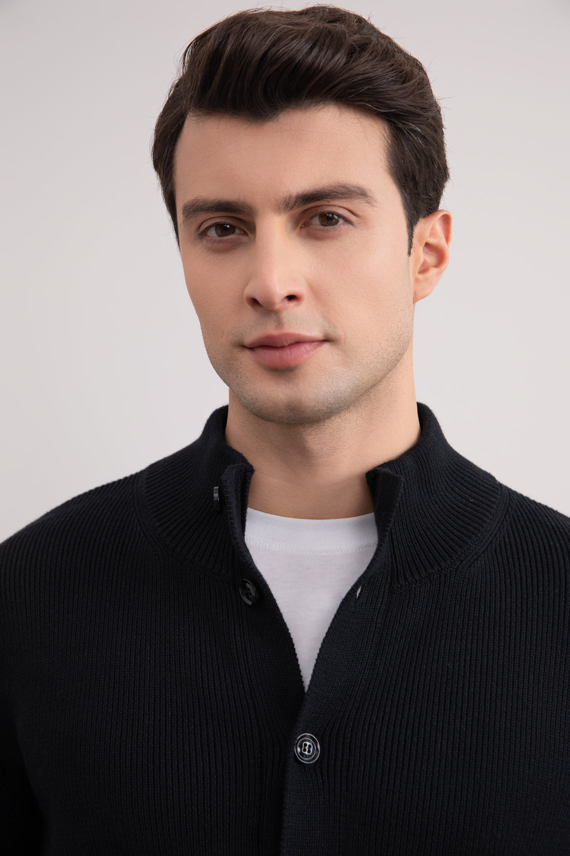 Black Ribbed Button Closure Cardigan