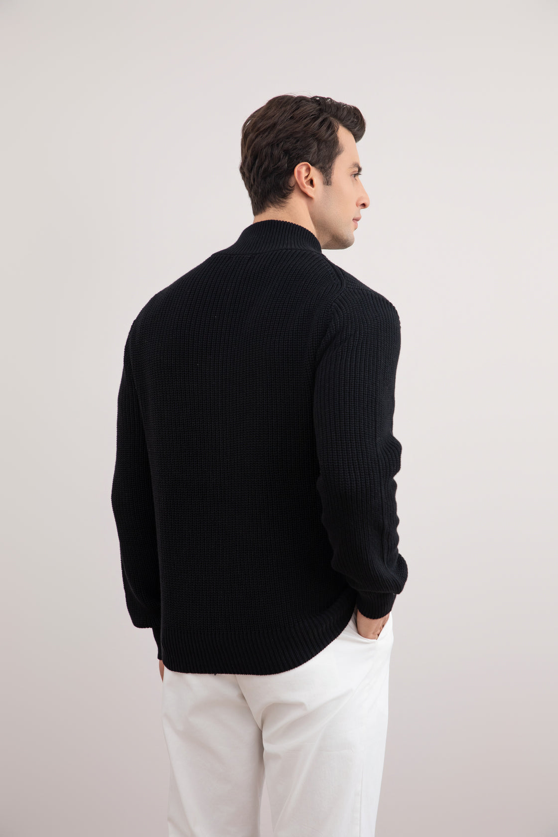 Black Ribbed Zip-Up Cardigan