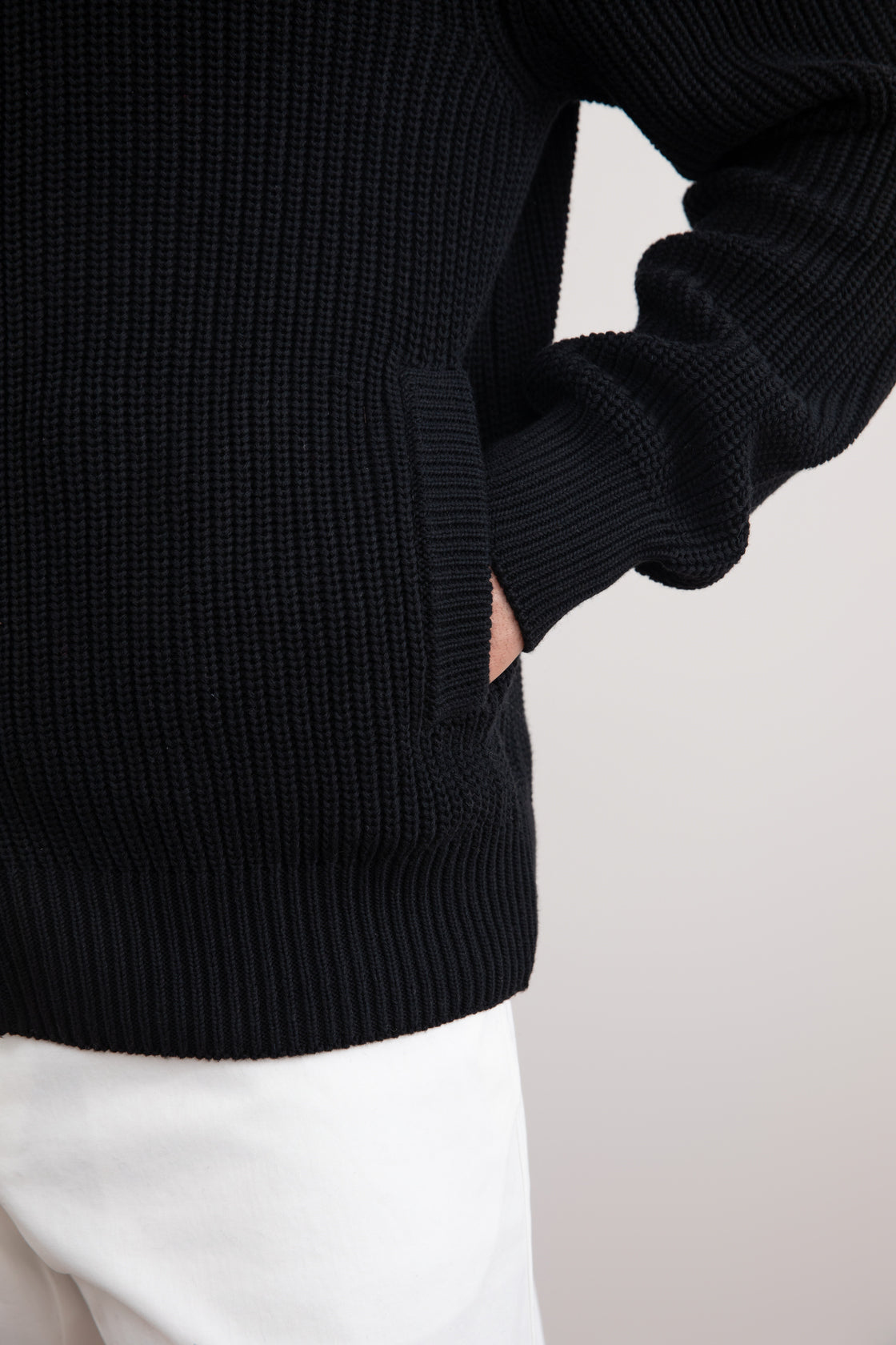 Black Ribbed Zip-Up Cardigan