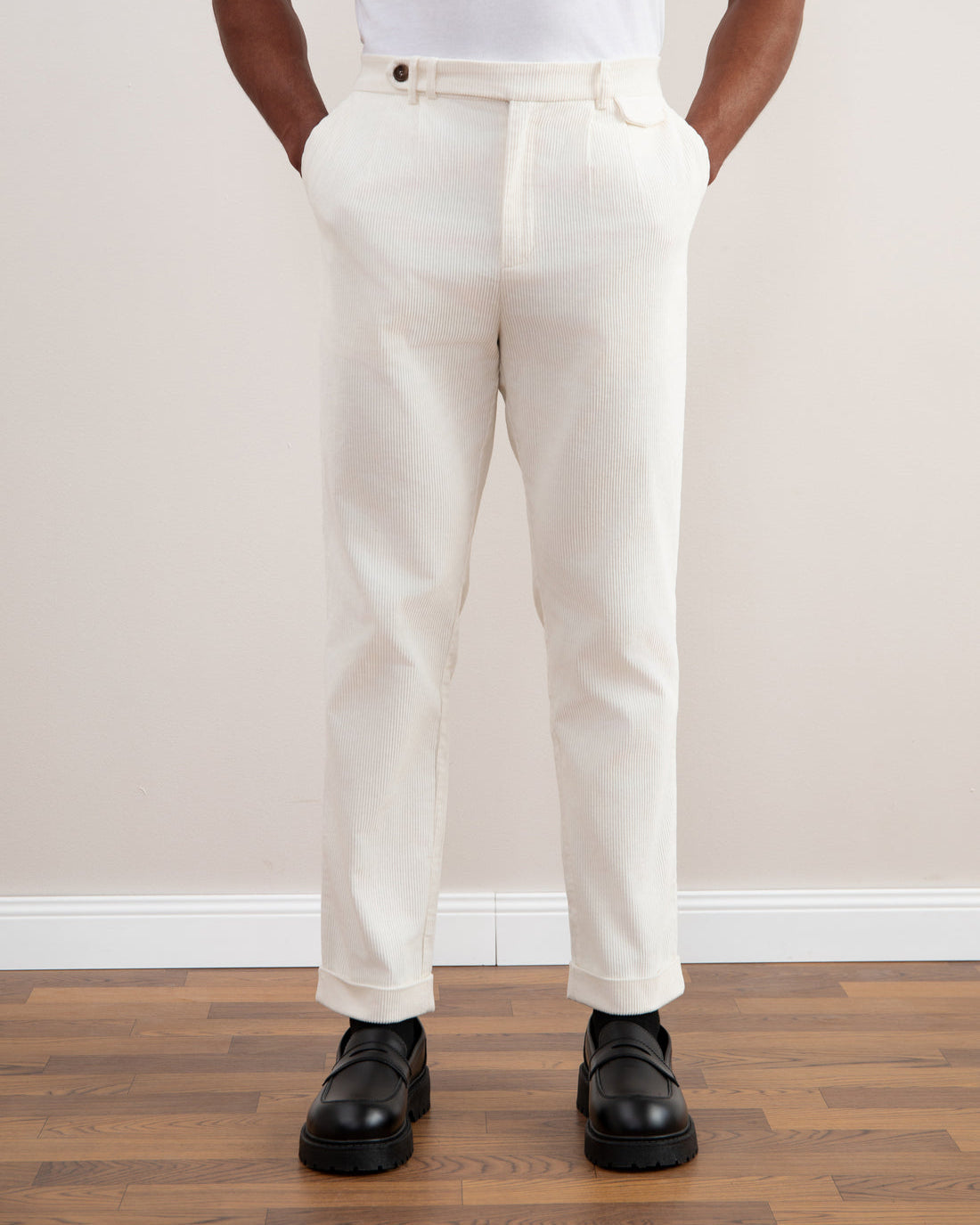 Light Beige Straight-Fit Corduroy Pants