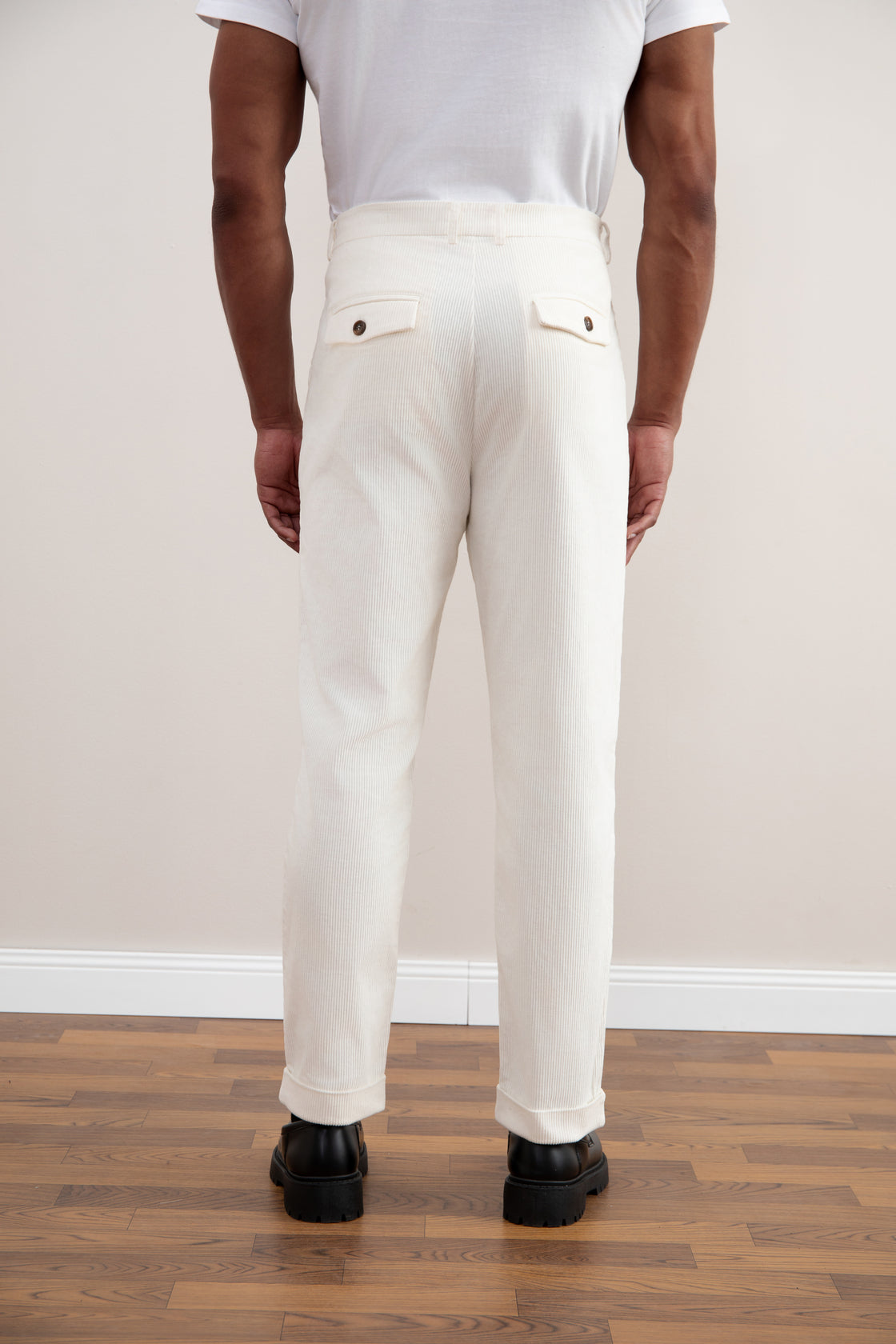 Light Beige Straight-Fit Corduroy Pants