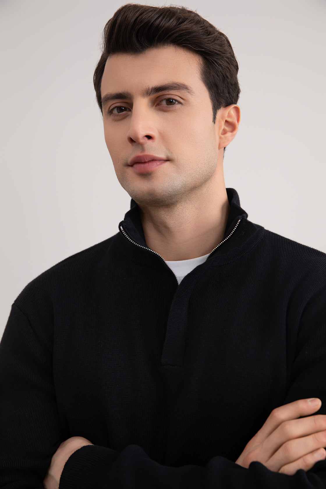 Black Half-Zip Mock Neck Sweater