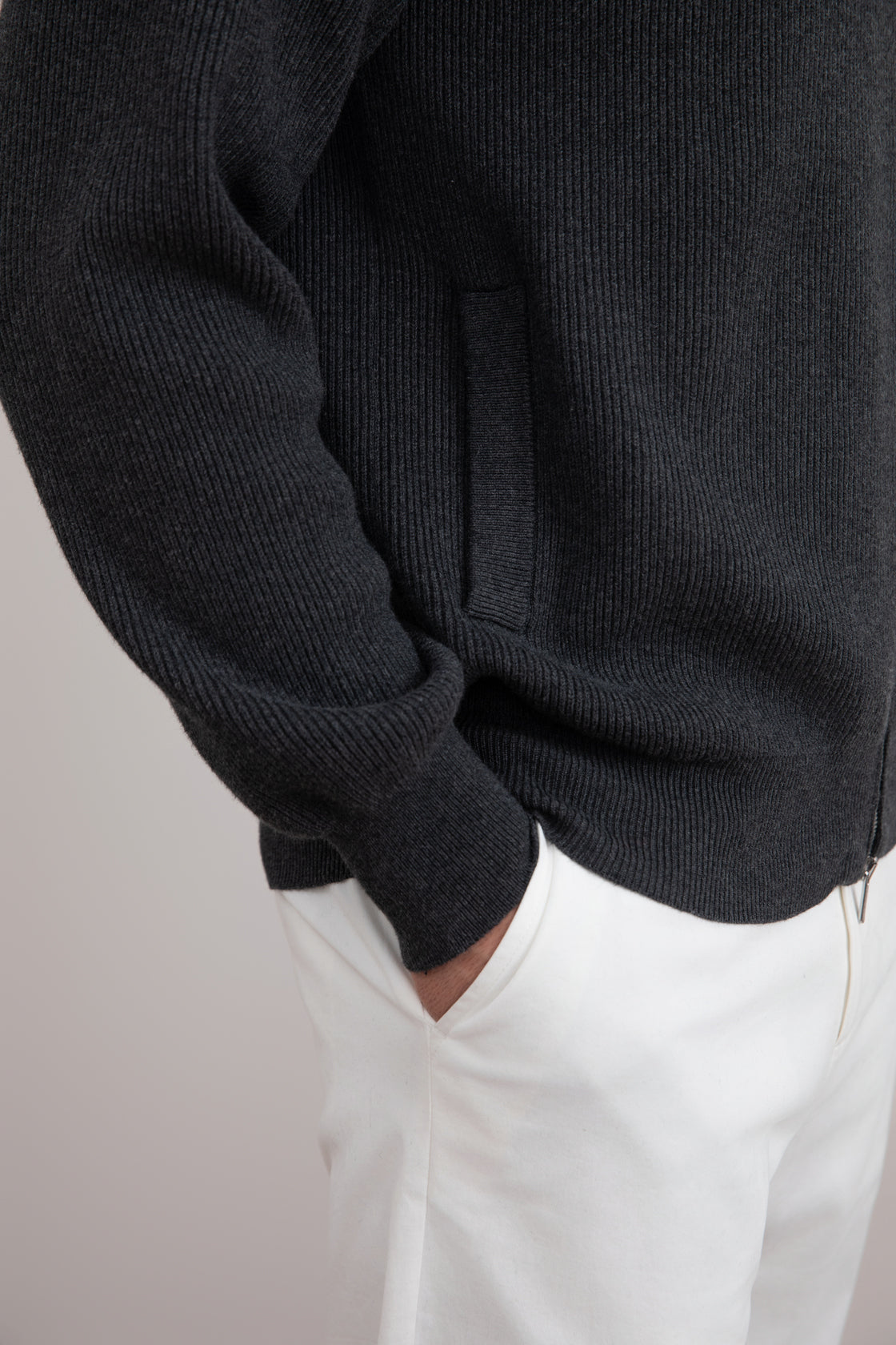 Dark Grey Mélange English Rib Full Zip Cardigan