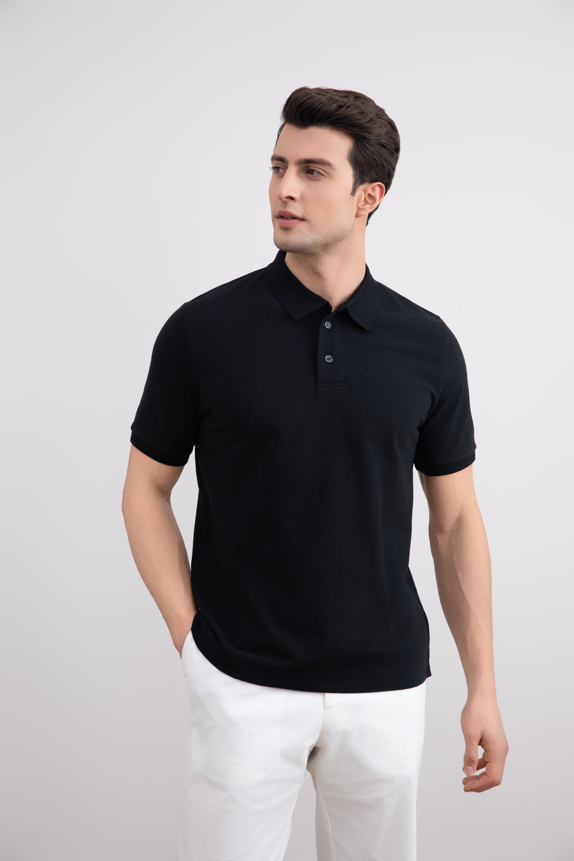 Black Cotton-Piqué Polo Shirt
