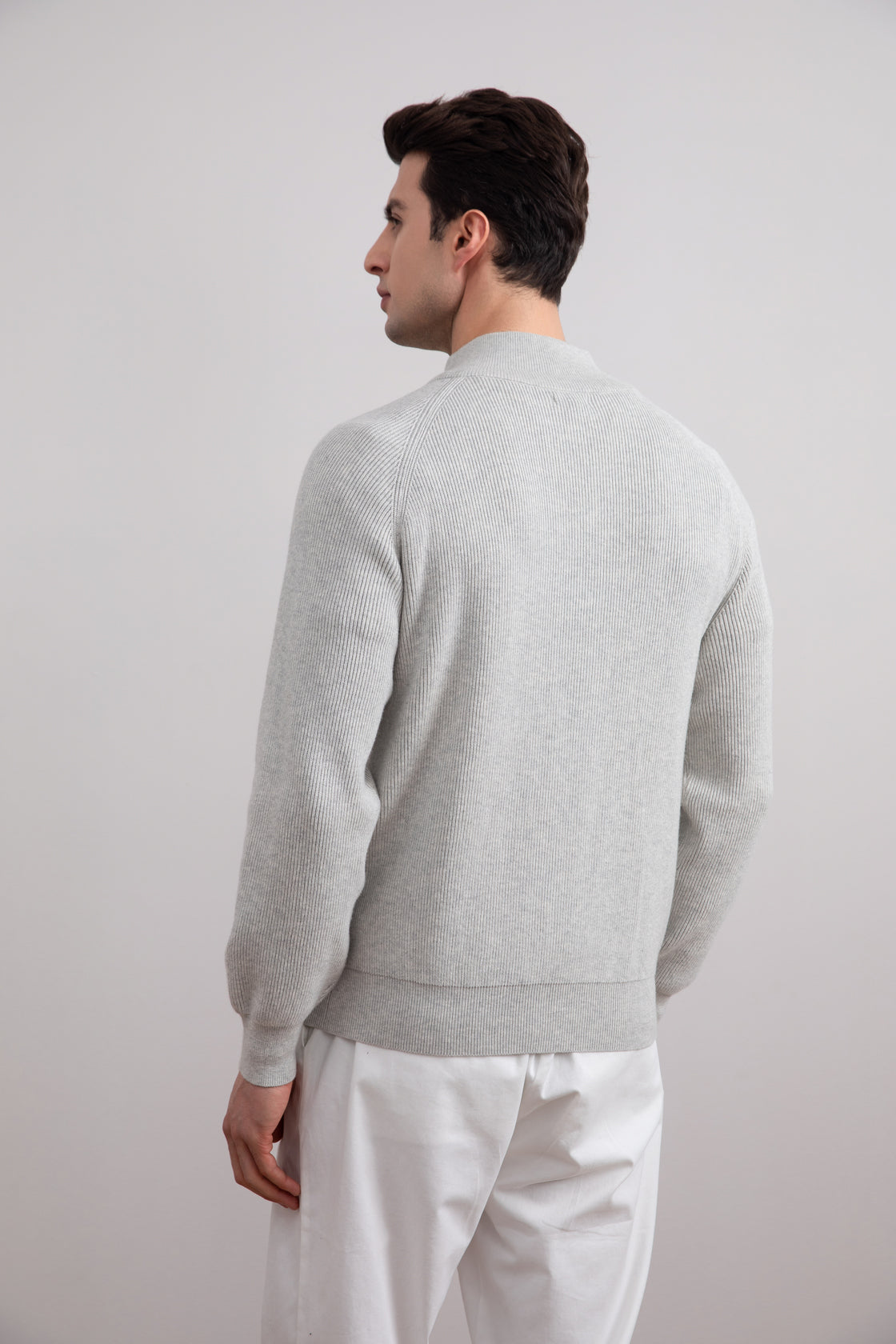 Grey Mélange English Rib Full Zip Cardigan