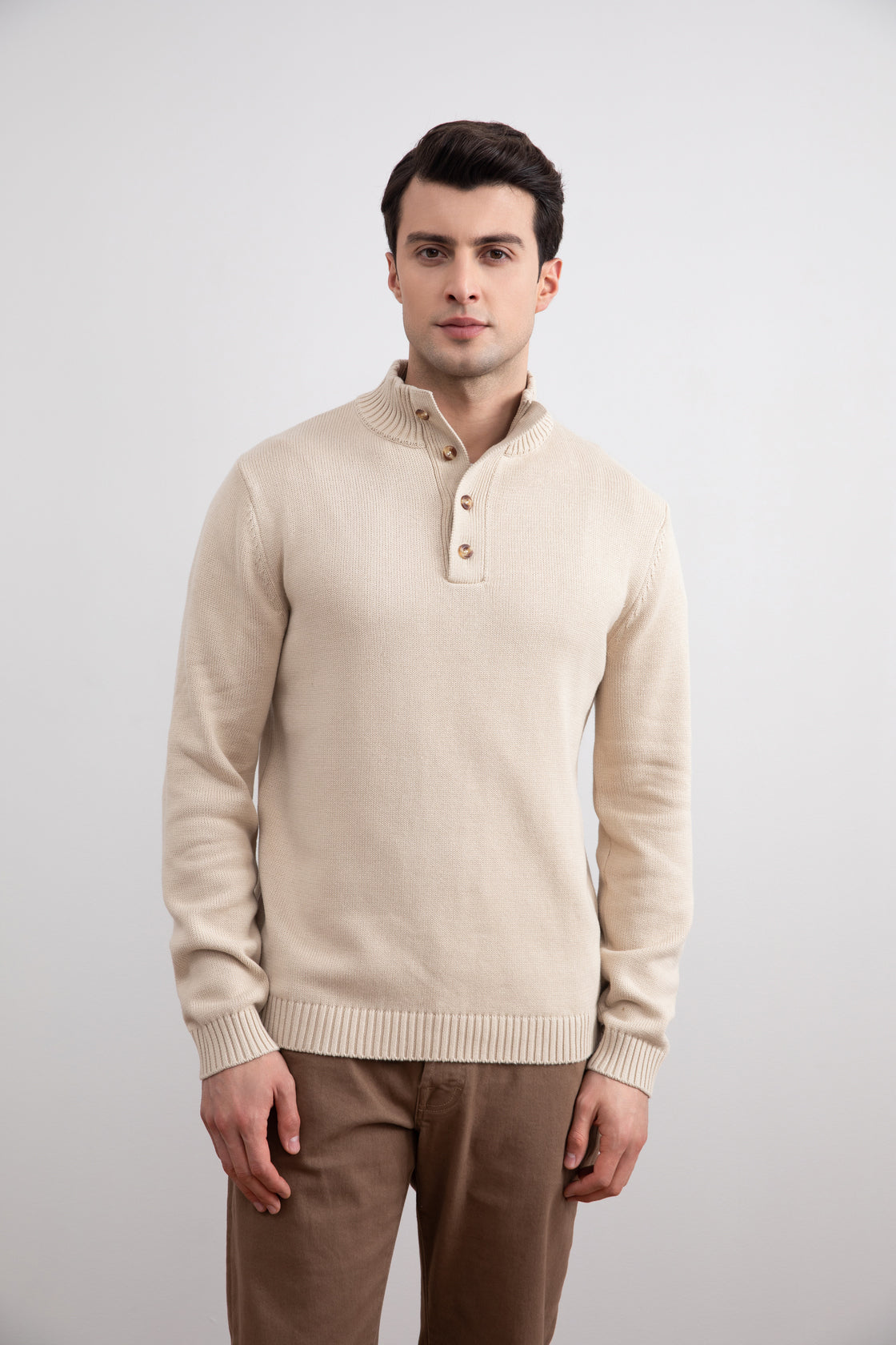 Beige Winter Button Sweater