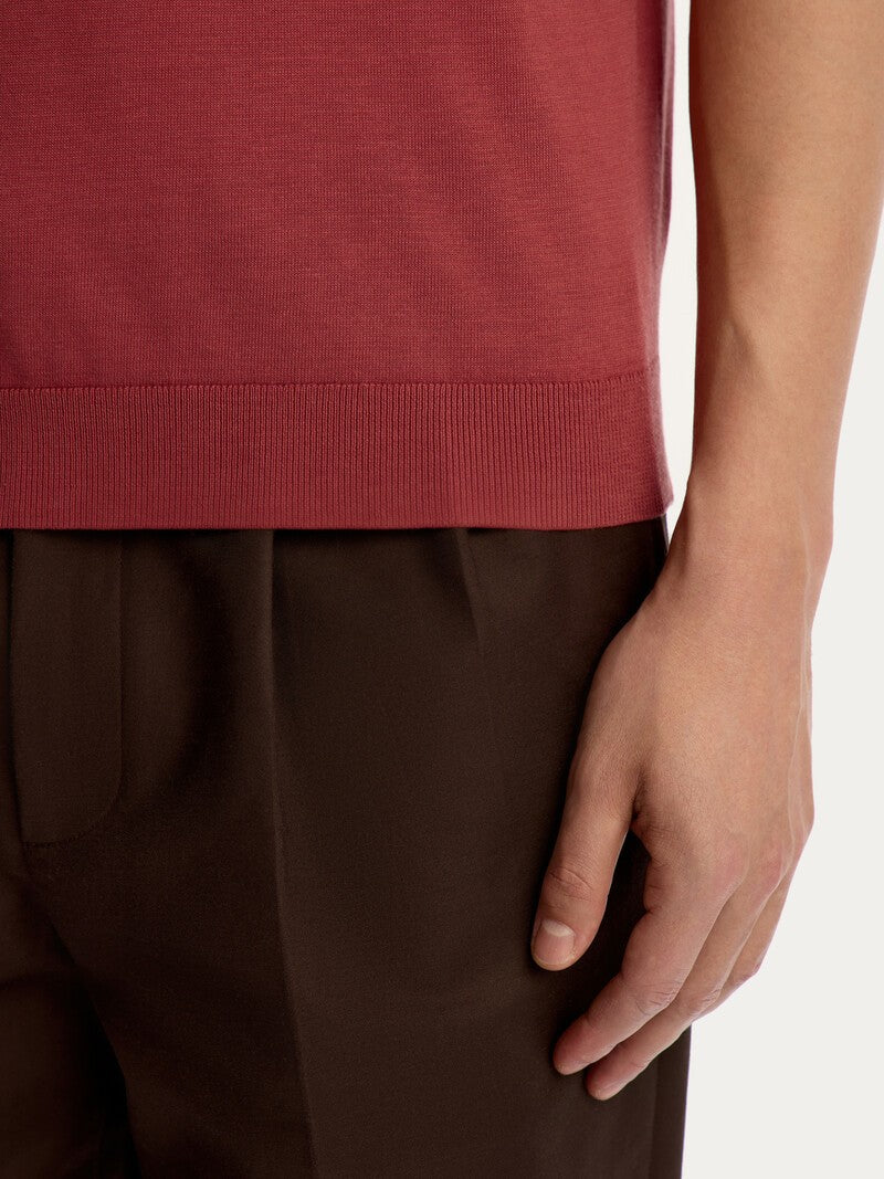 Silk and cotton polo jumper Terracotta
