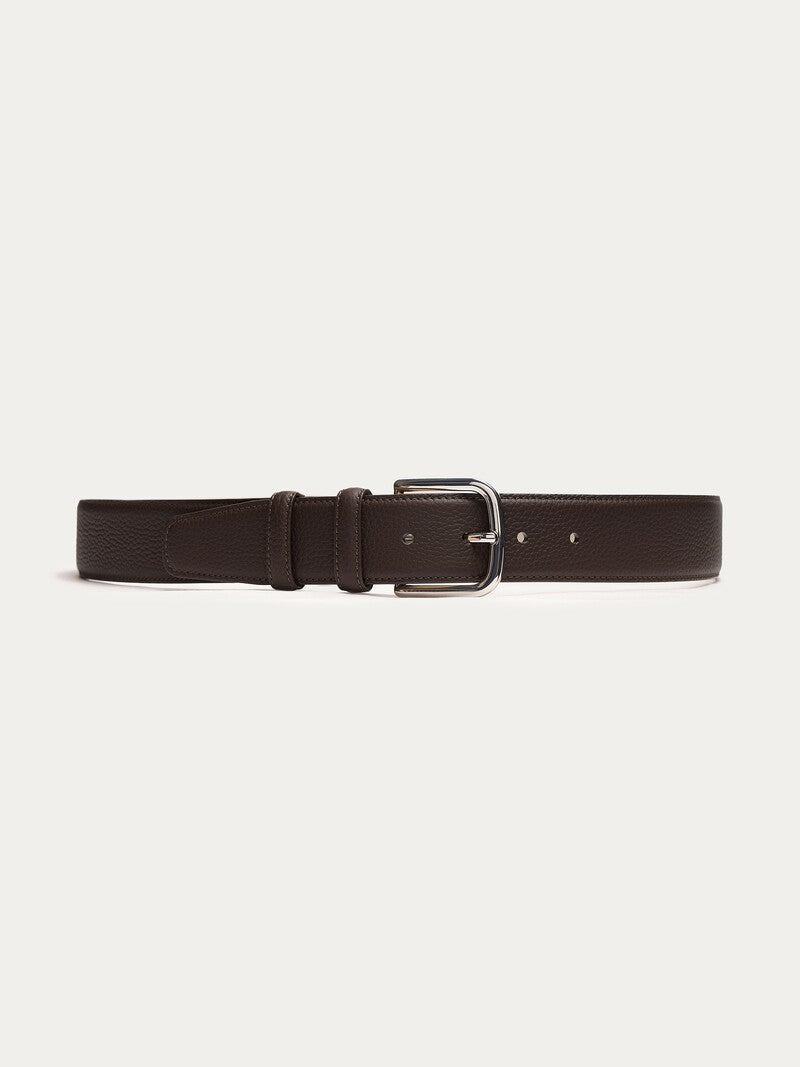 Silver buckle belt - dark brown