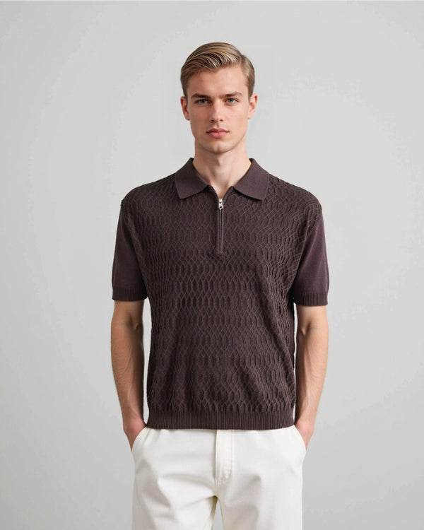 Textured Zip Polo Knit