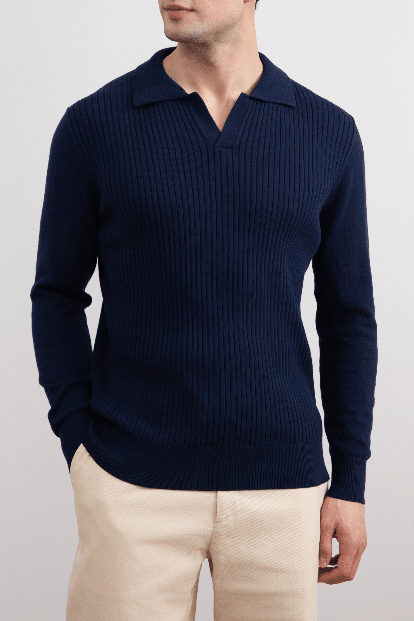 Blue Striped Open Polo Shirt