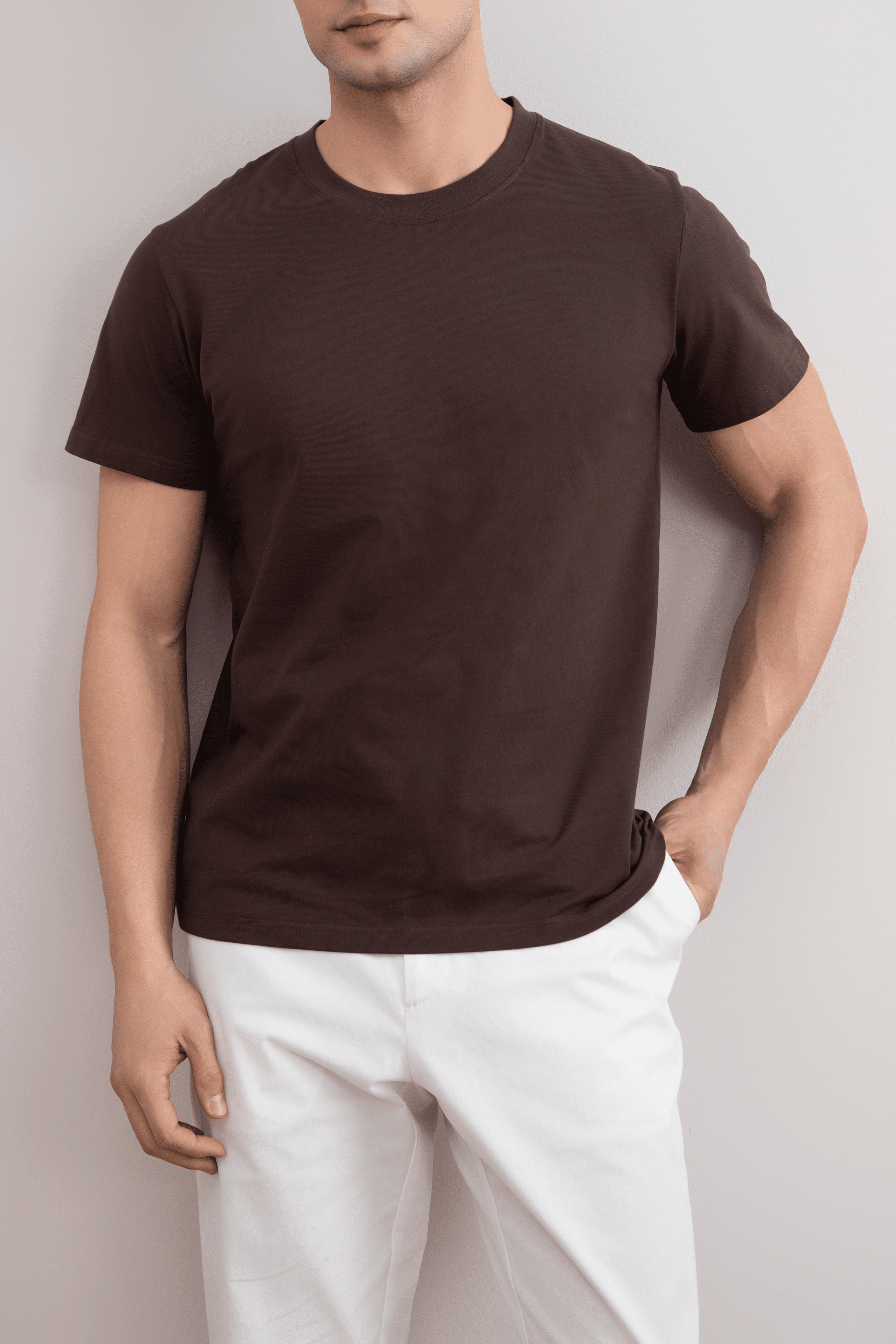 Brown Slim fit Crew-neck T-shirt