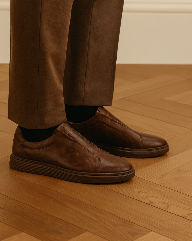 Brown Cow Leather Laceless Sneaker