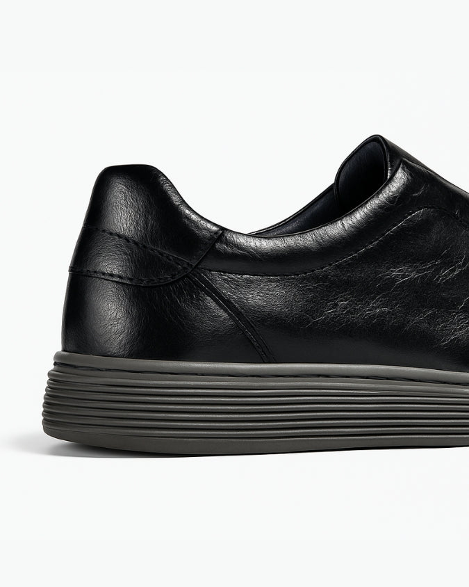 Black Cow Leather Laceless Sneaker