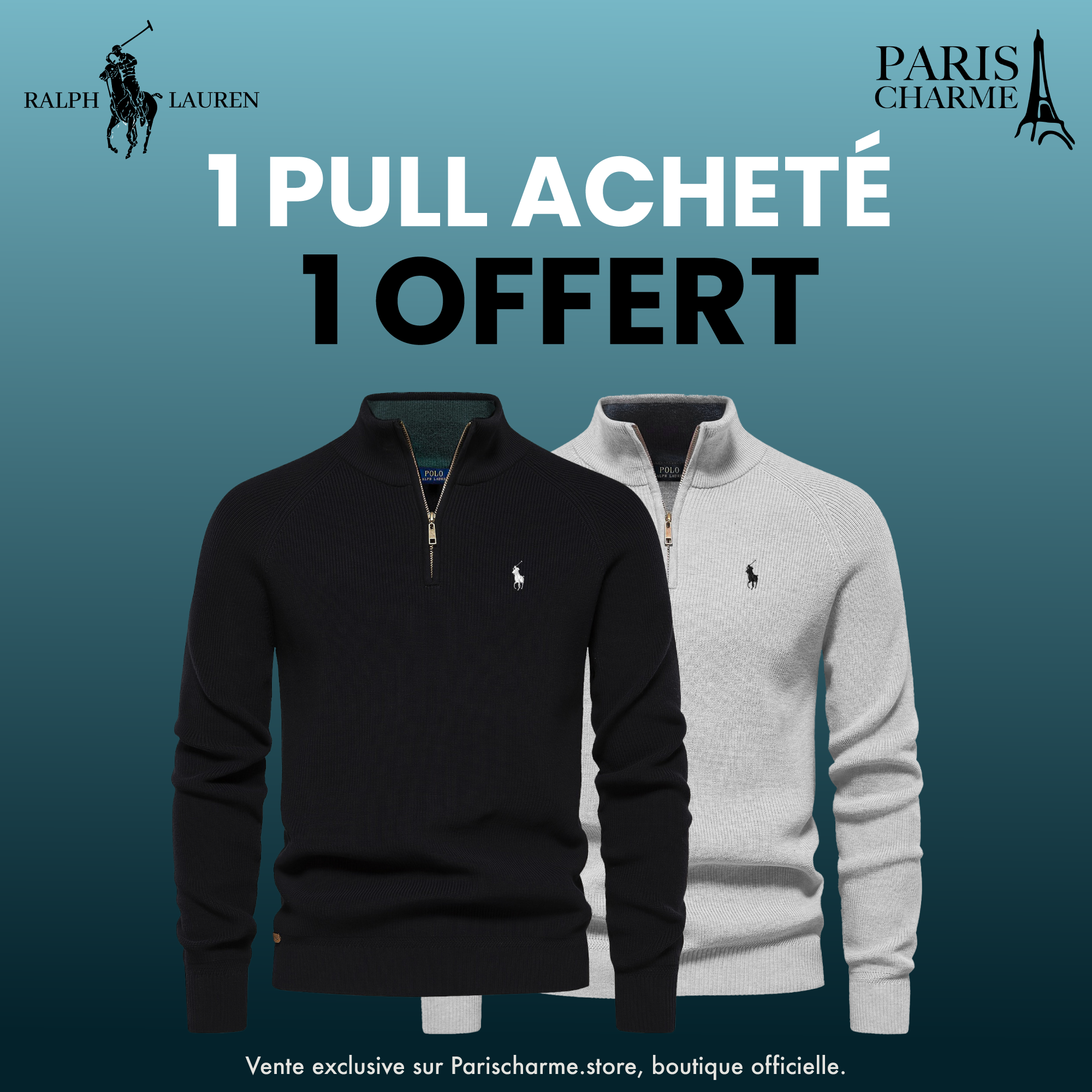 Pull Col Zippé  R&L 1+1 (DÉSTOCKAGE)