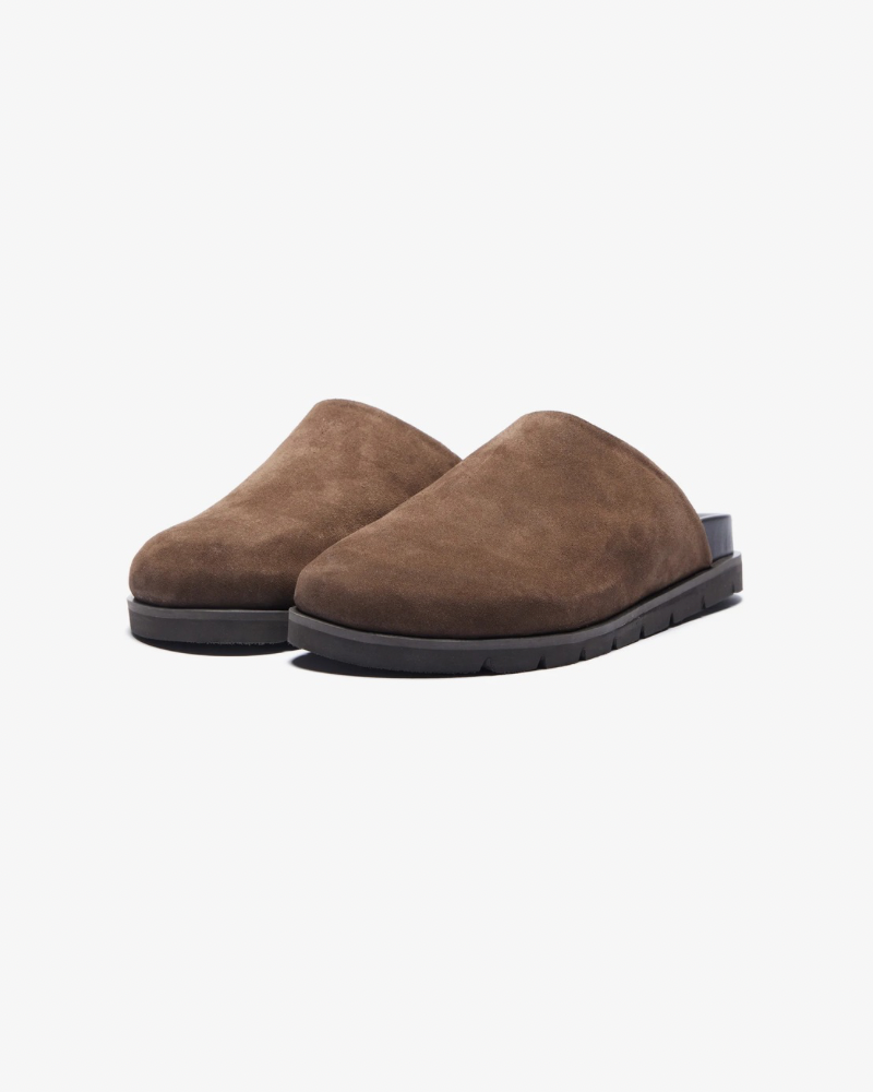 Suede slip on sandals