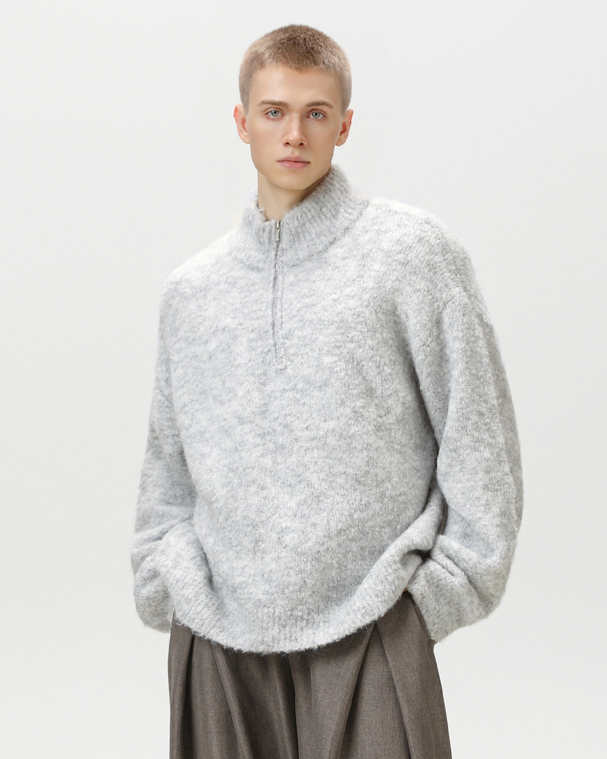 Brushed Blend Comfort Oversized Half-Zip Sweater