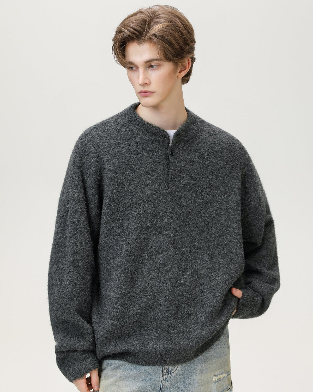 Brushed Henley Knit Sweater
