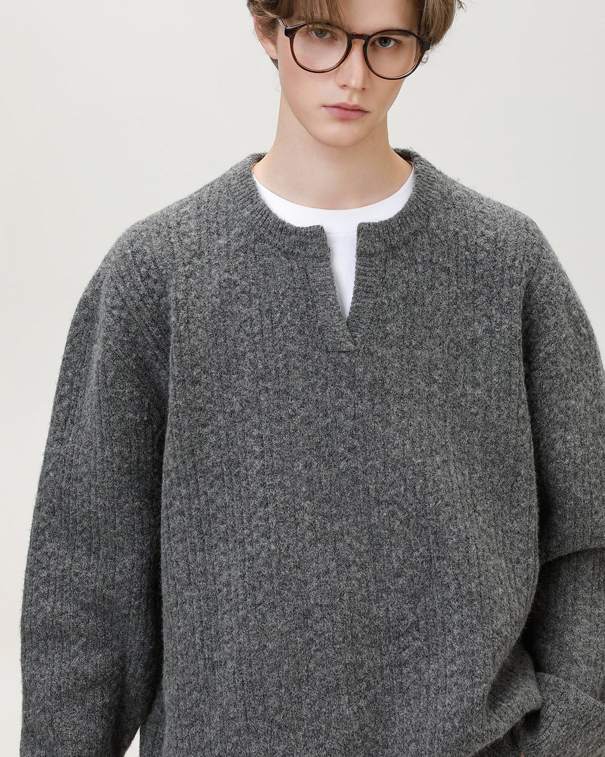 Split-Neck Knit Sweater