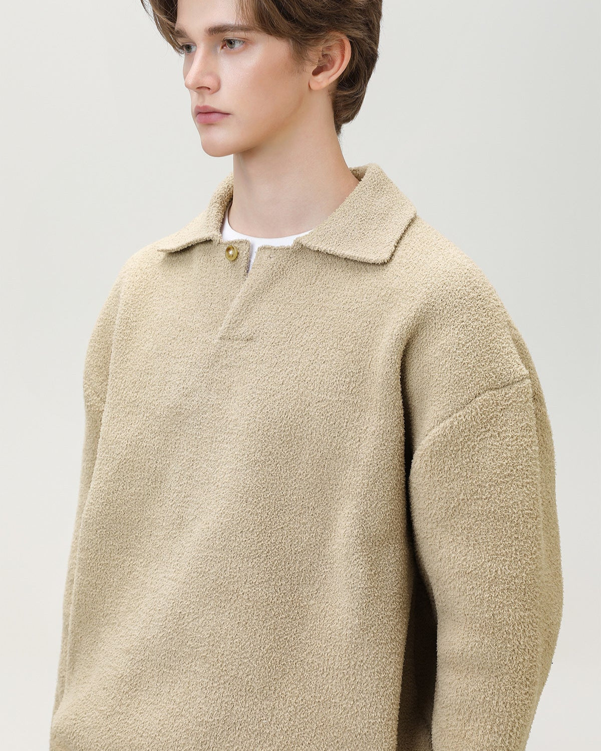 Wool Blend Knit One Button Oversized Henley Sweater