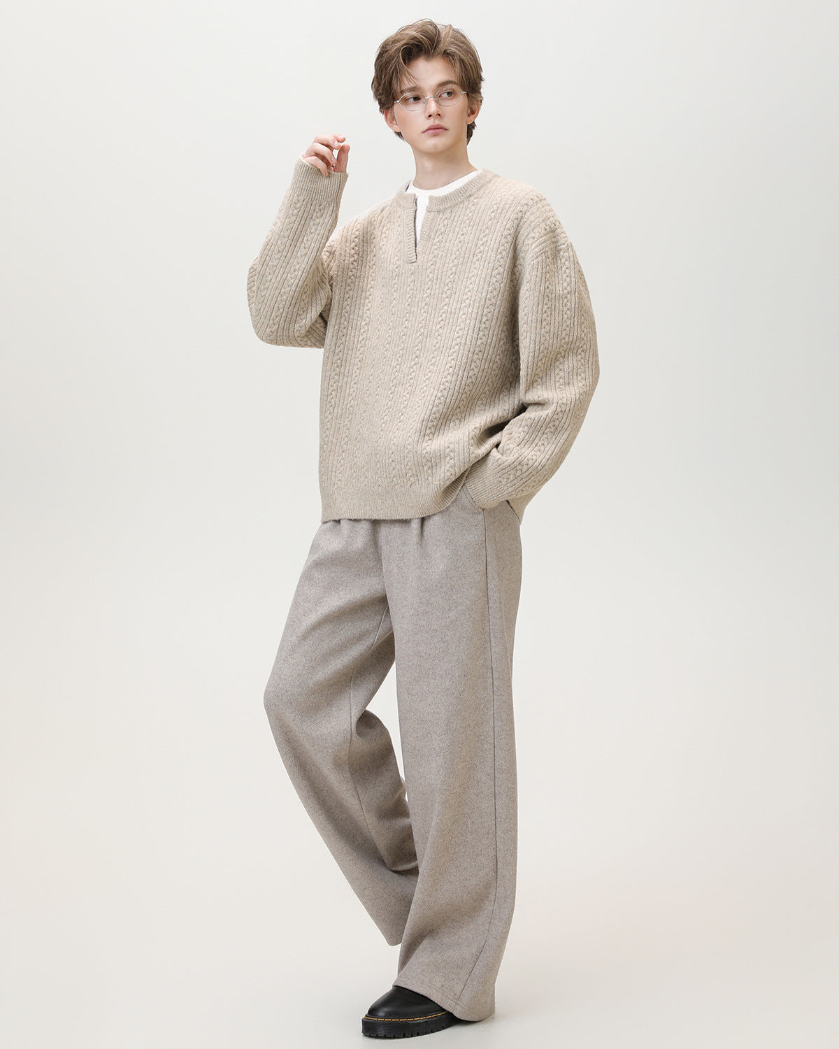 Split-Neck Knit Sweater