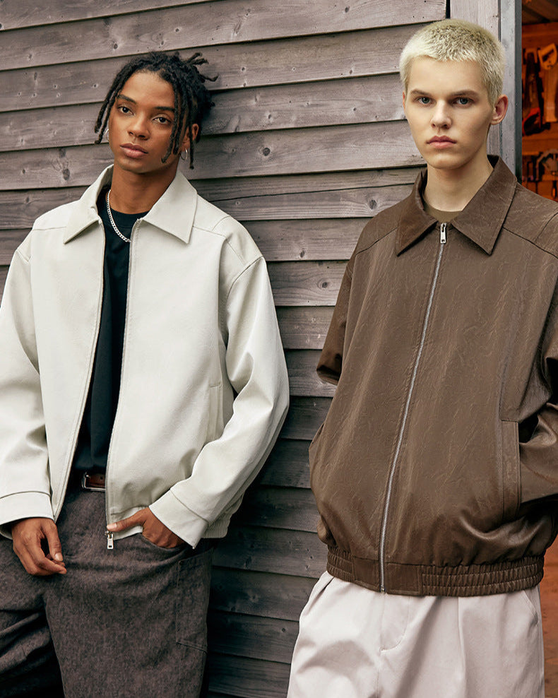 The Crinkle Effect Faux Leather Zip Jacket