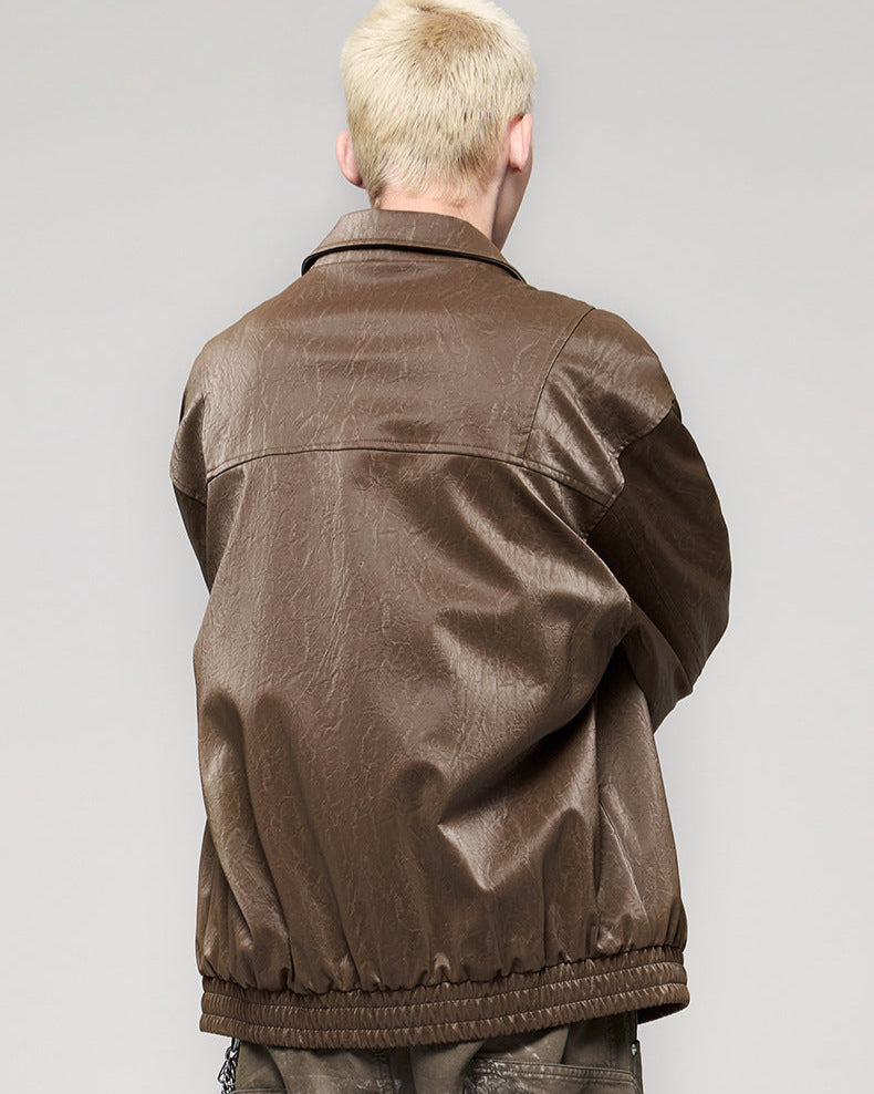 The Crinkle Effect Faux Leather Zip Jacket