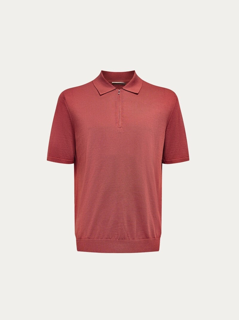 Silk and cotton polo jumper Terracotta