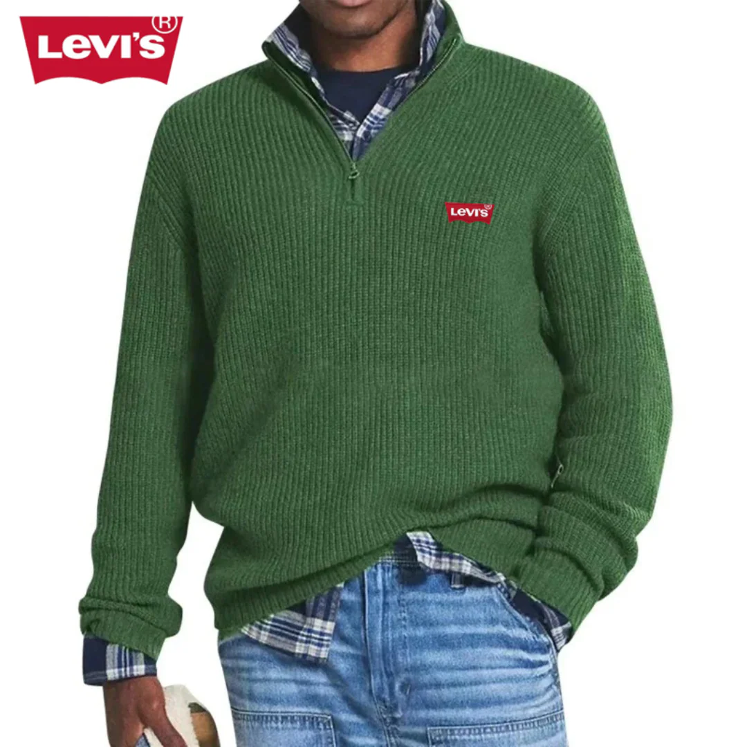 Herren gerippter Strickpullover mit Reißverschluss