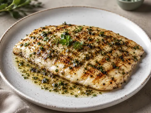 Pescado a la plancha con salsa de hierbas